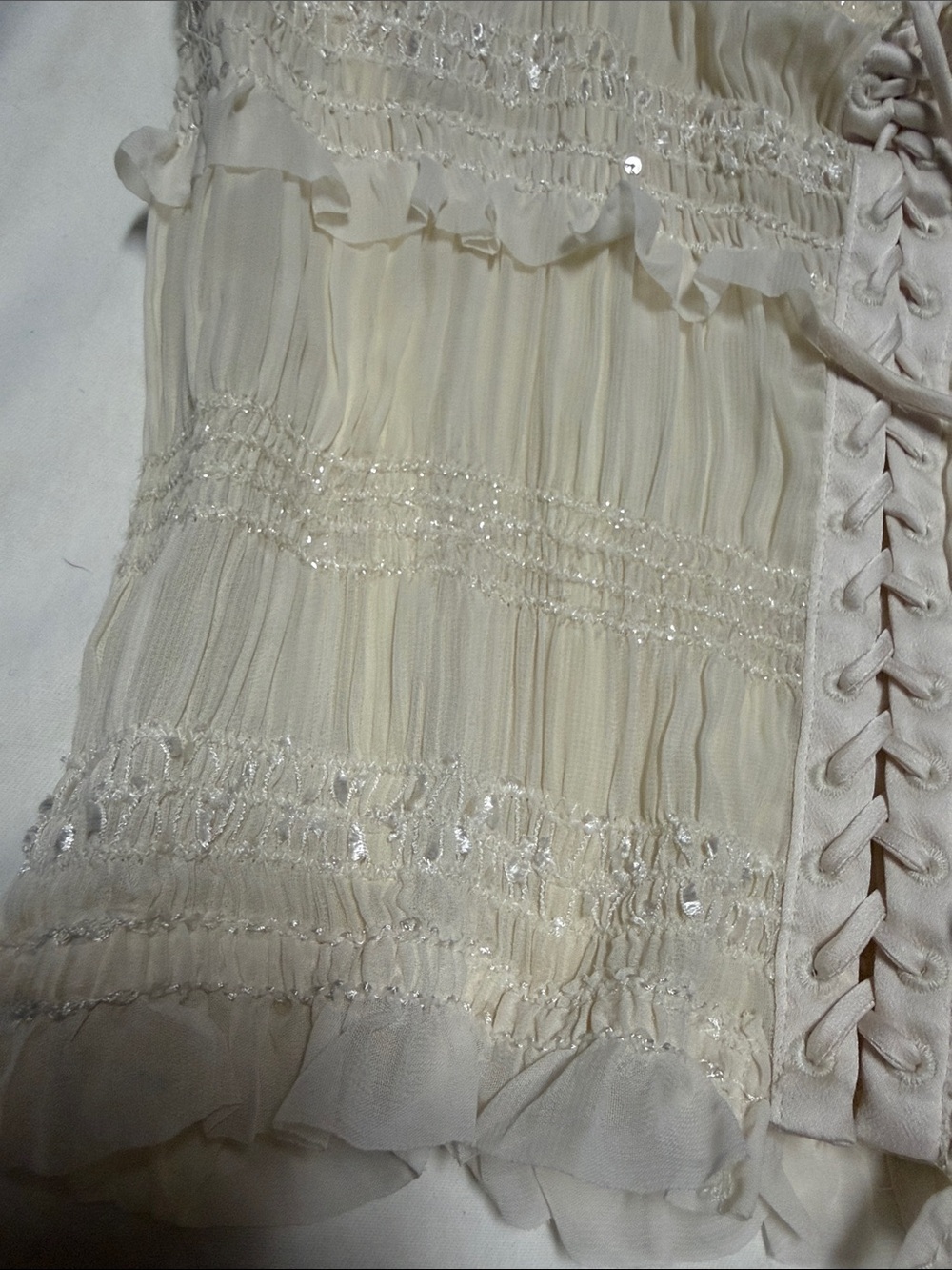 House of CB Cream Strapless Lace-Up Smocked Bustier - Picture 4 of 9